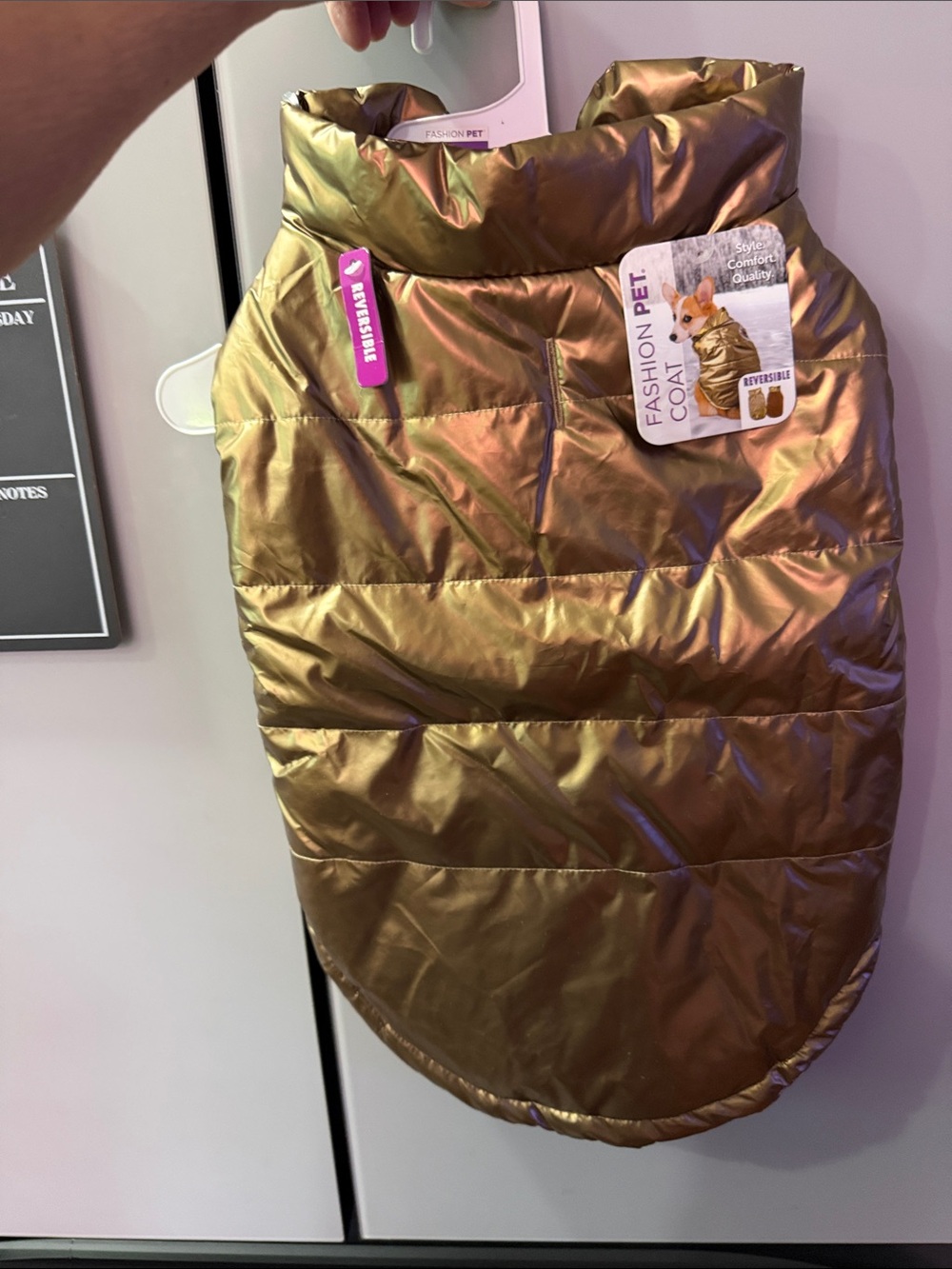 Fashion Pet Gold Puffer Dog Coat - Insulated Reversible Jacket
